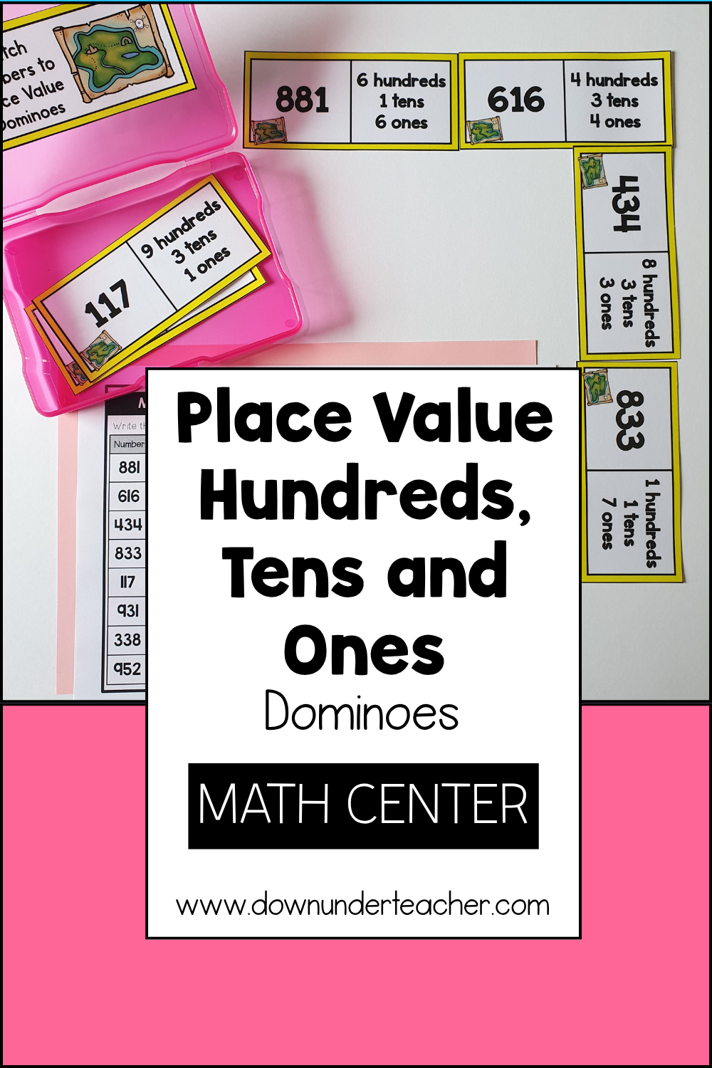 Hundreds Tens and Ones Dominoes Math Center