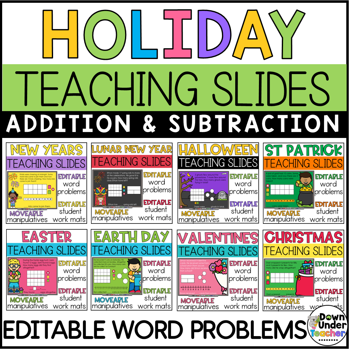 Holiday Addition and Subtraction within 20 Teaching Slides