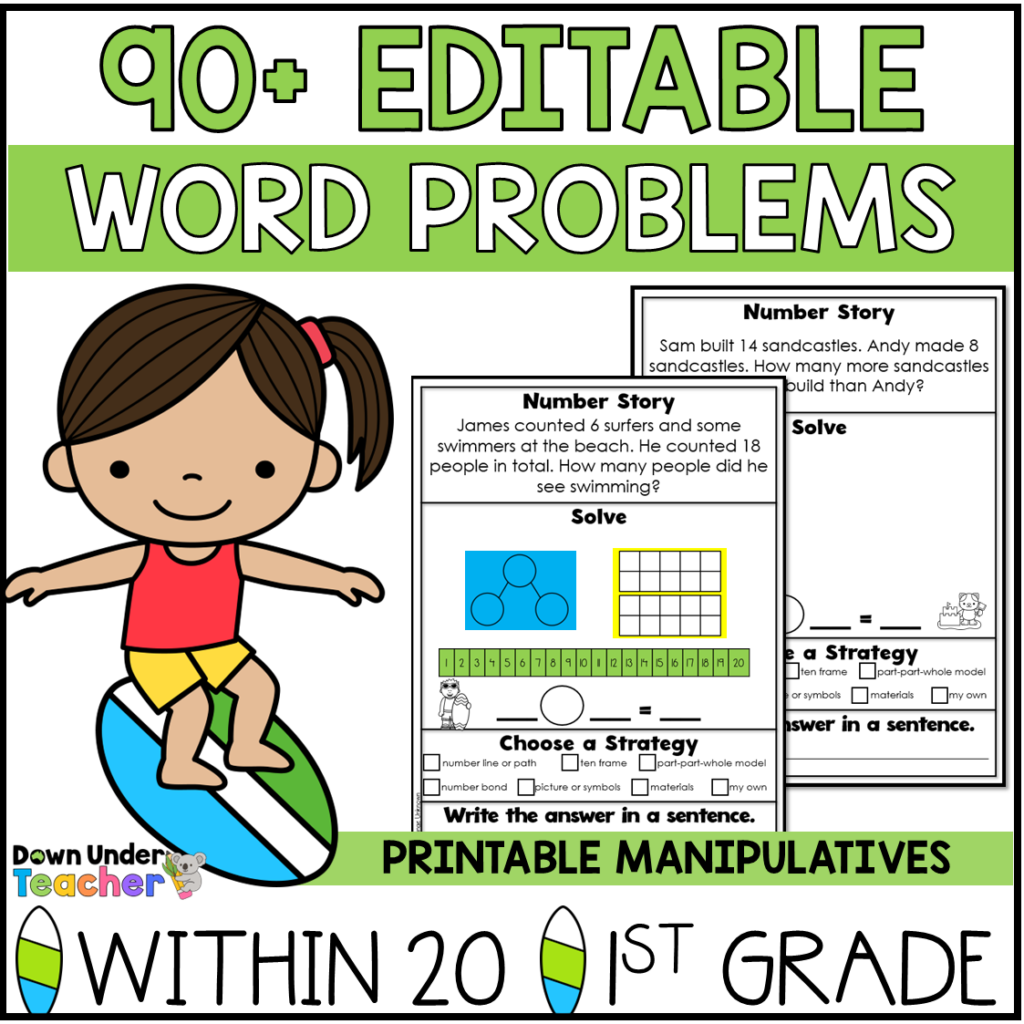 90 Editable Summer Word Problems Addition and Subtraction within 20