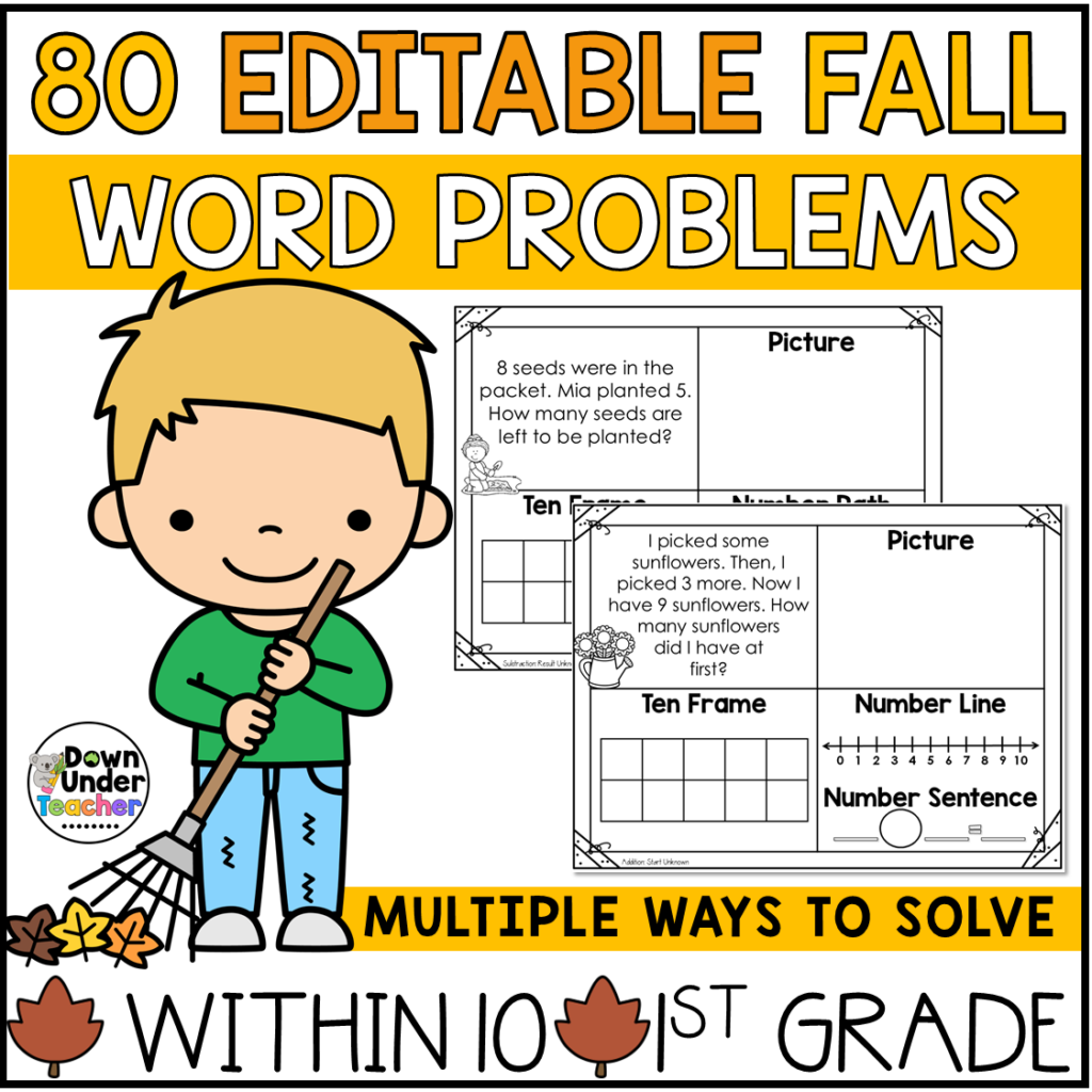 80 Editable Fall Word Problems with 10