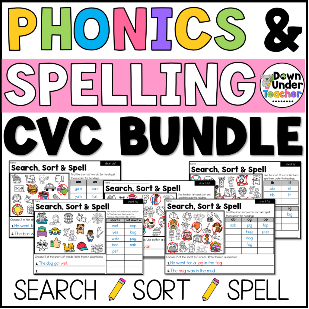 Phonics Search sort and spell CVC Bundle