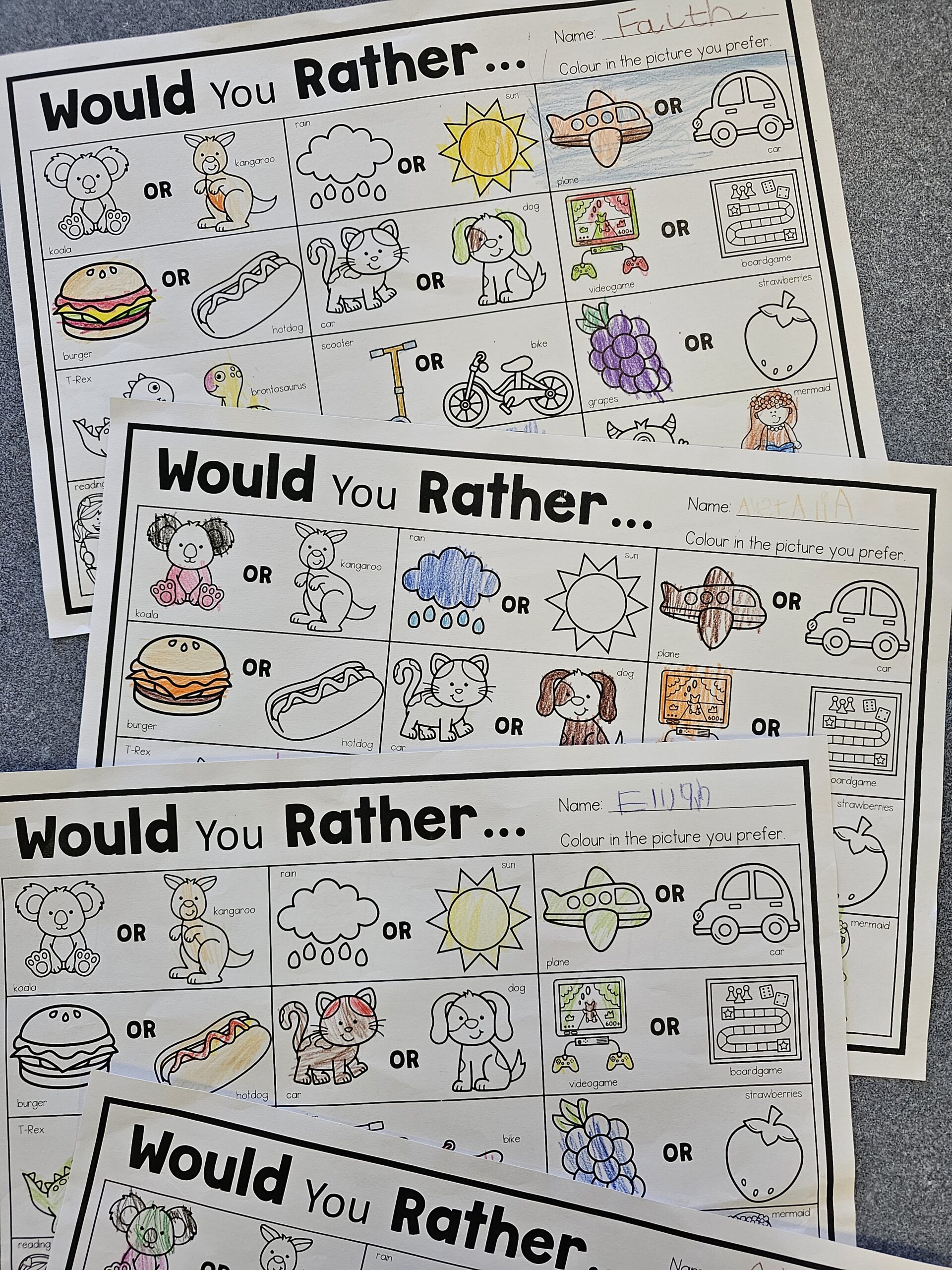 Would you rather first week of school activity worksheet