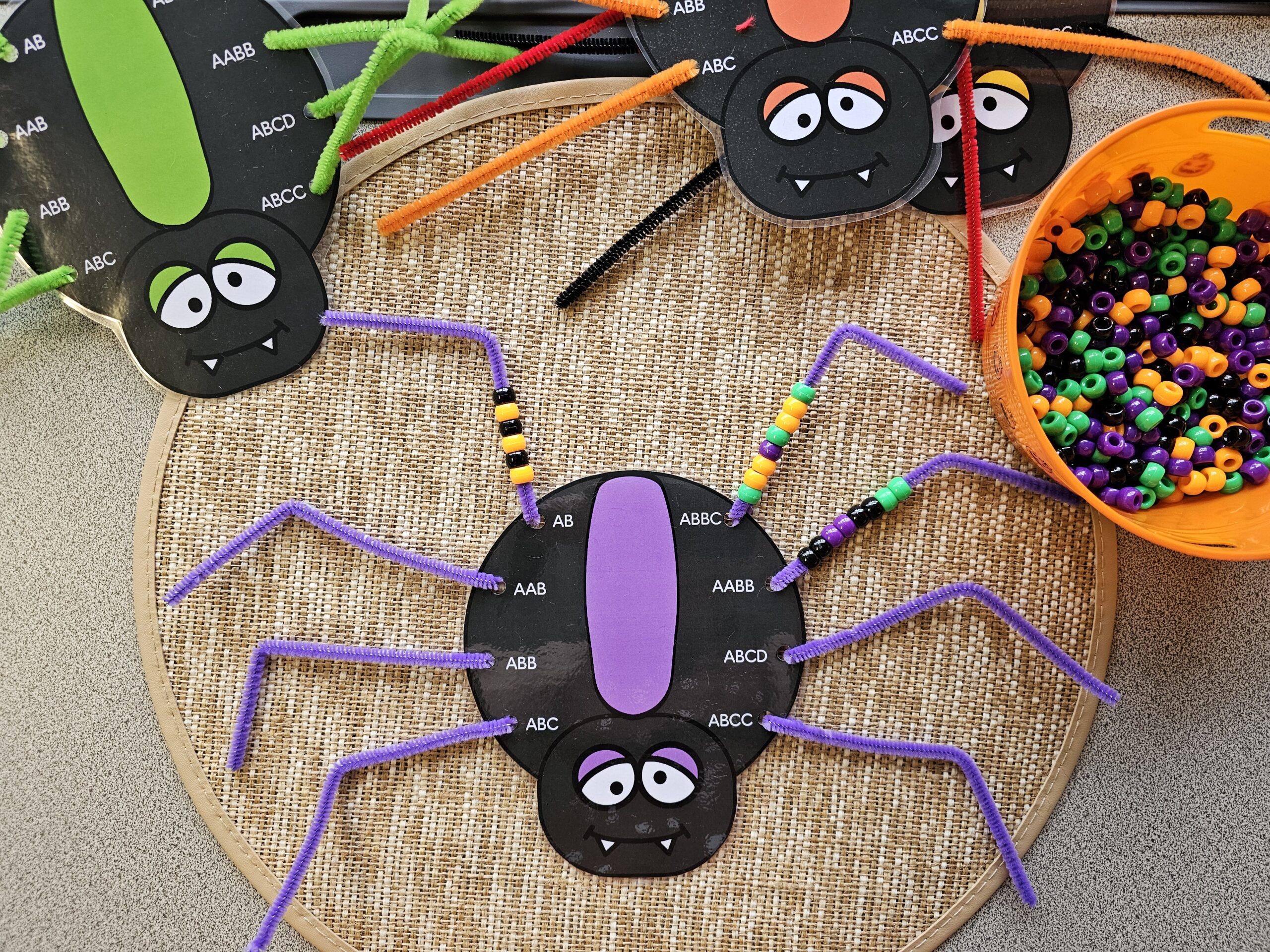 Repeating Patterns Math Center Beady Spiders